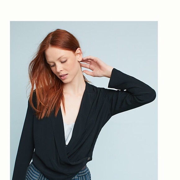 Anthropologie Ett:twa Black Buttoned Wrap Blazer 6 - Picture 2 of 6
